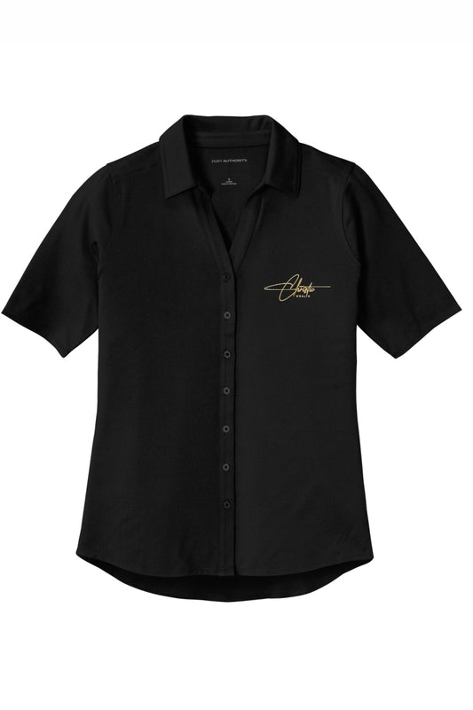 Christic Wealth Ladies Embroidered Stretch Button Down